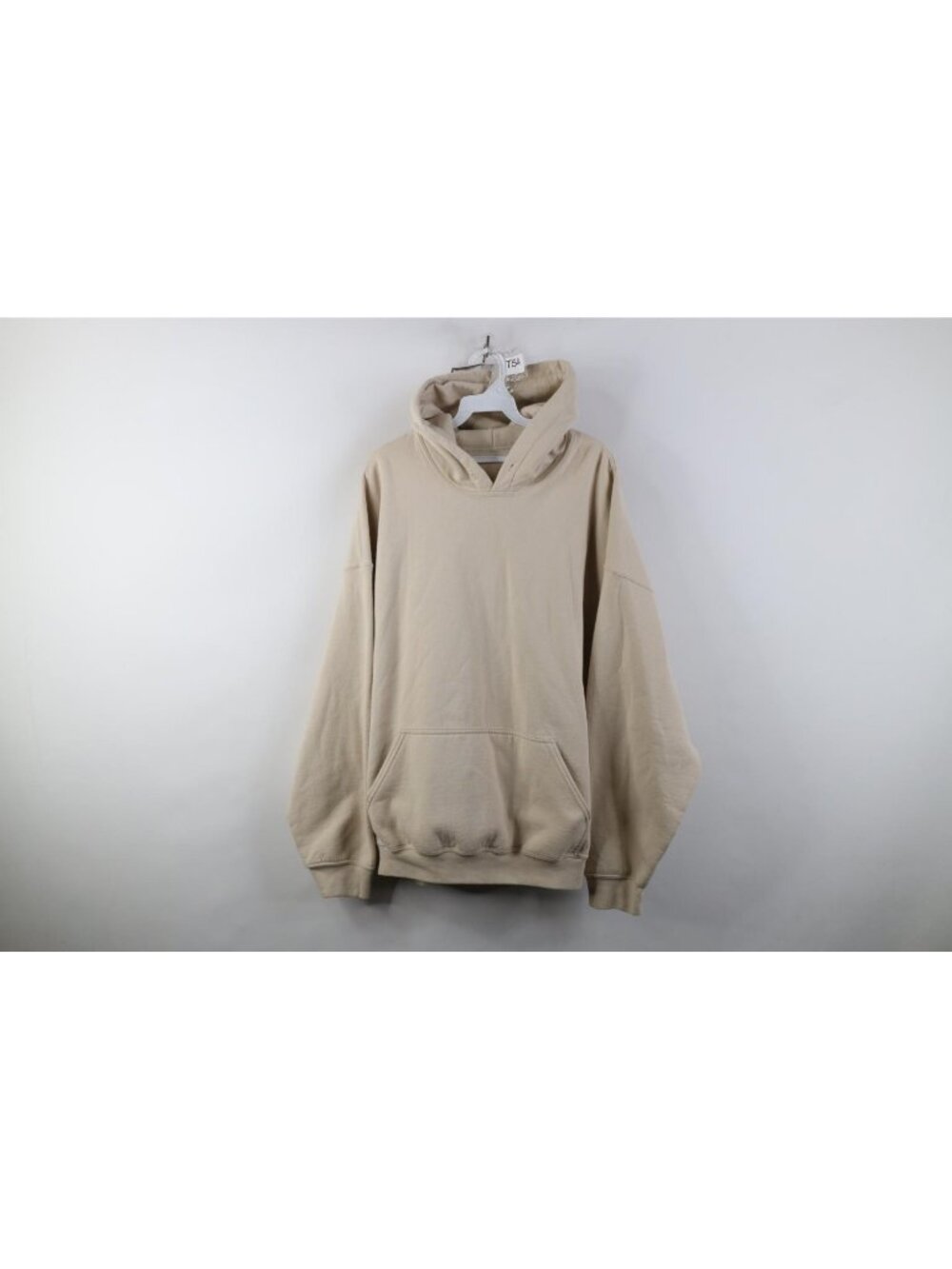 Vintage 90s Y2K Streetwear Mens 3XL Blank Hoodie Sweatshirt Sand Brown Khaki